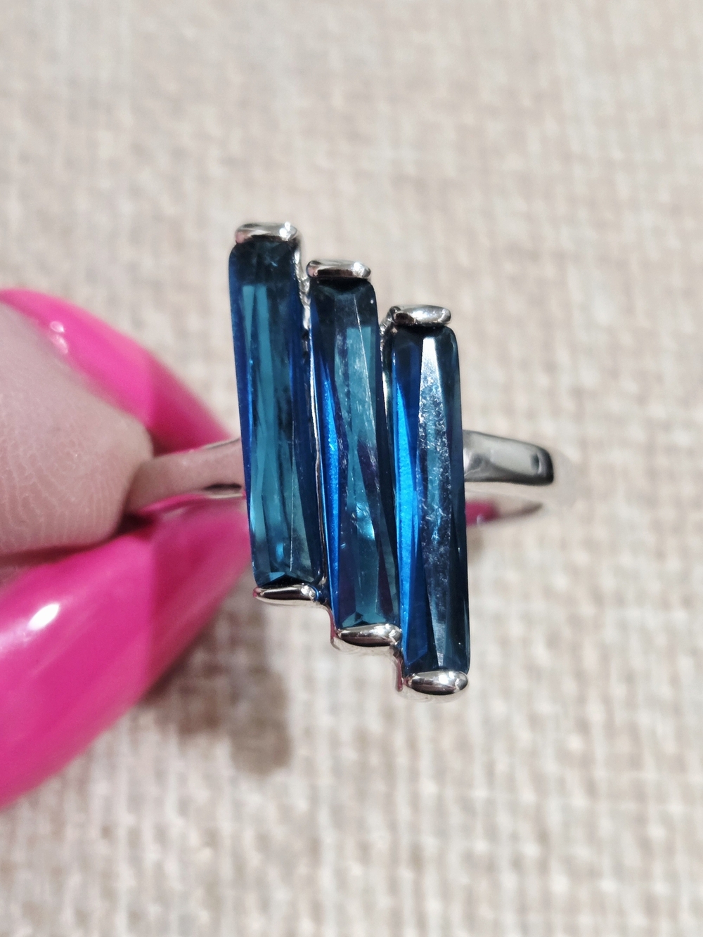 Blue Baguette Triple-Stone Ring - Women Jewelry~ Size 9